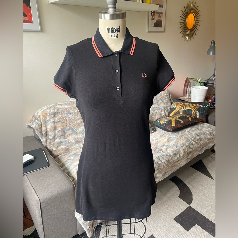 Fred Perry women’s short sleeve black and pink tipped polo tennis dress US 8